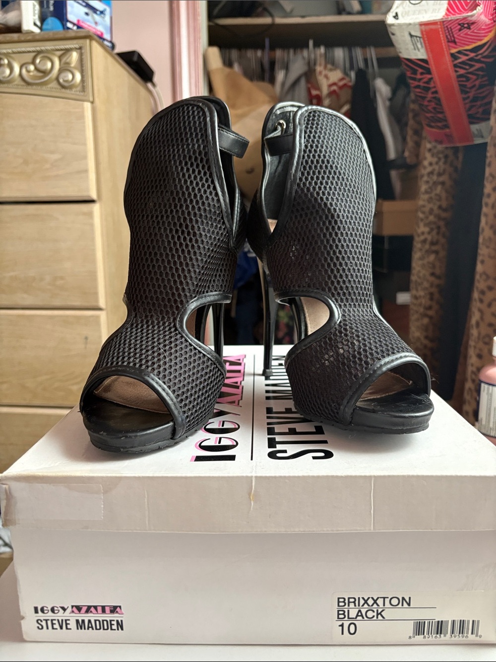 Steve Madden/ Iggy Azalea Brixxton Black Mesh Peep-Toe Stiletto Heels